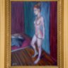 Tangáját próbáló Aktmodell, Modern impresszionista festmény. Kagyerják Attila Tamás alkotása.