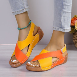 Sandals Womens Summer Plus Size Fish Mouth Cross Platform Thick Bottom Velcro Womens Sandals