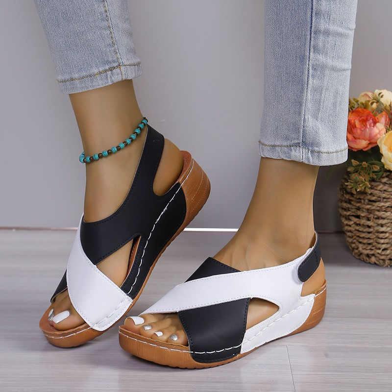 Sandals Womens Summer Plus Size Fish Mouth Cross Platform Thick Bottom Velcro Womens Sandals