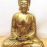 Aranyozott meditáló Buddha kerámia szobor. Értékes ritkaság.