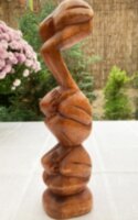 Faragott három alakos Yogi szobor,  Indonéziából, egyedi kézműves munka. 30cm.