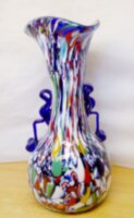 Szakított Fratelli Toso multicolor millefiori füles váza Murano. dekoratív ritkaság a vitrinedbe.