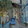 Pécsi utca, KAMARÁS KLÁRA kortárs festőművész alkotása keretezve, Ingyenes házhoz szállítással.