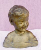 Nevető gyermek terrakotta mellszobor, egyedi antik műtárgy ritkaság.