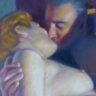 Szenvedélyes csók. Modern naturalista festmény, Kagyerják Attila Tamás alkotása.