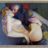 Szenvedélyes csók. Modern naturalista festmény, Kagyerják Attila Tamás alkotása.