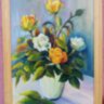 Sárga, és fehér rózsák. Virágcsendélet Bőm Gabriella kortárs művész festménye.